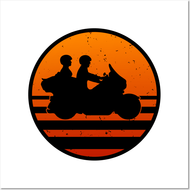 Retro Touring Motorcycle Couple Sunset Wall Art by hobrath